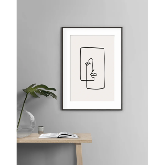 Line Art - Visage Carré, Framed Graphic Art Print.
