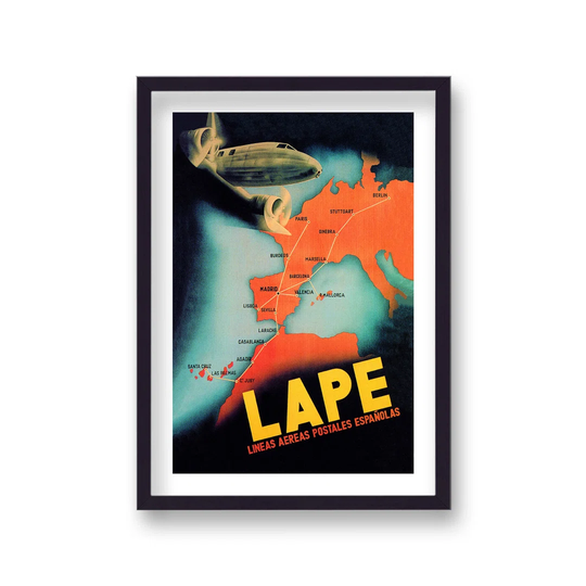 Vintage Travel Print LAPE Lineas Aereas Postales Espanolas With Border