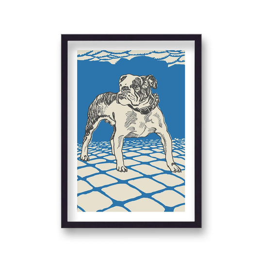 Blue Screenprint English Bulldog by Vouvart - Picture Frame Graphic Art