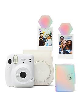 Fujifilm Instax Mini 11 Instant Camera Kit Inc Case, 10 Shot White Film, Iridescent Album &Amp; Magnets - Ice White