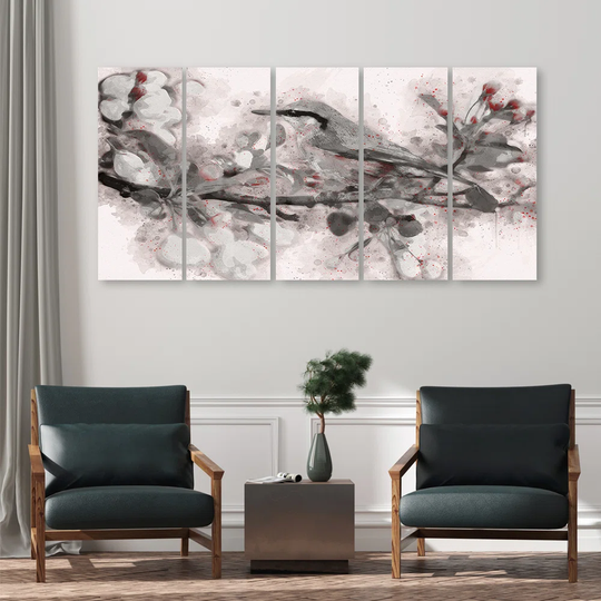 Canvas Print Bird On A Branch Retro