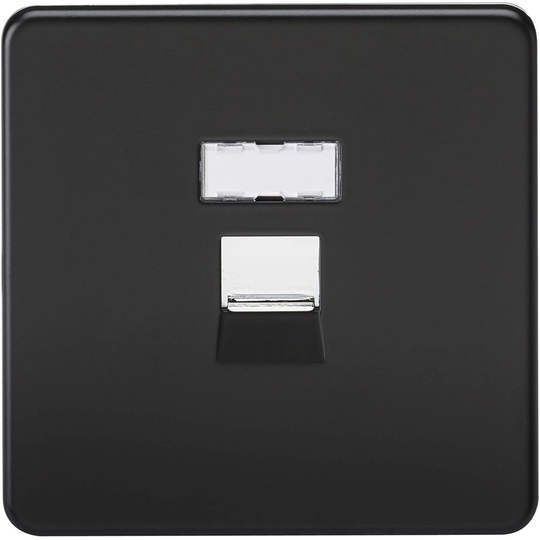 Knightsbridge SFRJ45MB, Screwless Rj45 Network Outlet-Matt Black W/Chrome Shutter