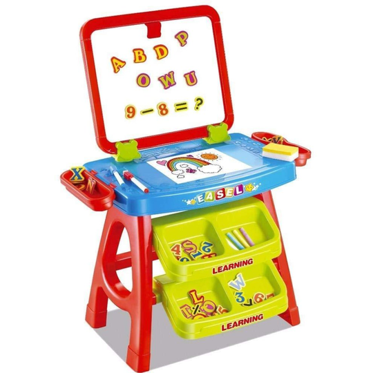 The Magic Toy Shop Childs 2 in 1 Learning Desk & Magnetic Easel Blackboard White Board Letters