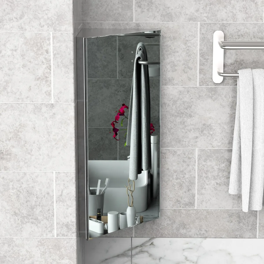 HOMCOM Corner Mirror Bathroom Storage Cabinet Stainless Steel