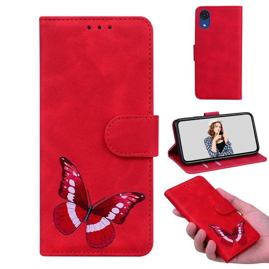 Case for Samsung Galaxy A03 Core Butterfly Cover Premium Leather Magnetic- Red