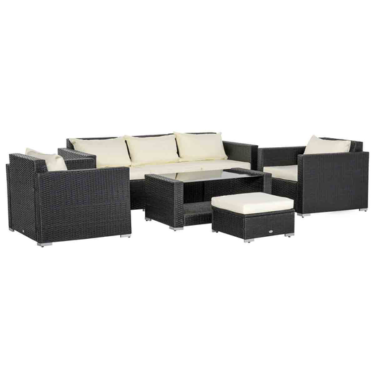 Outsunny 7Pc Deluxe Rattan Garden Furniture Set Wicker Sofa Table Chairs Patio