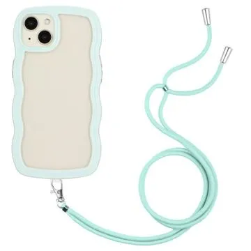 Wavy Edge iPhone 14 Plus Hybrid Case with Lanyard - Green