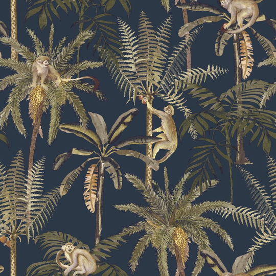 Amazonia Monkey Trees Jungle Wallpaper Navy Blue World of Wallpaper WOW038