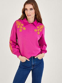 Monsoon Cornelli Blouson Sleeve Jumper - Pink, Pink, Size S, Women