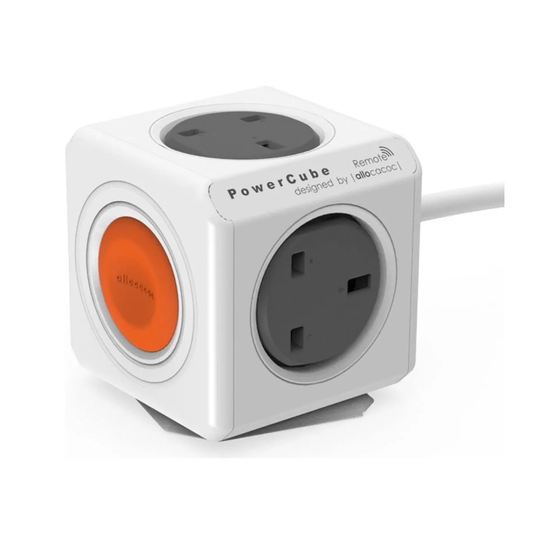 Allocacoc PowerCube Extended 4 Socket 1.5metre Remote Extension Lead Adapter Outlet (No Remote) - Grey