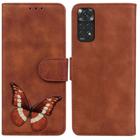 Case for Xiaomi POCO M4 Pro 4G Butterfly Cover Premium Leather Magnetic- Brown