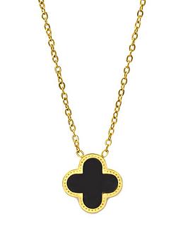Say It With Diamonds Luck Collection Necklace - Stainless Steel (Gold & Black), Yellow, Women