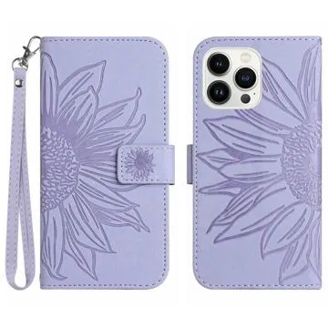 Sunflower Series iPhone 14 Pro Max Wallet Case - Light Purple