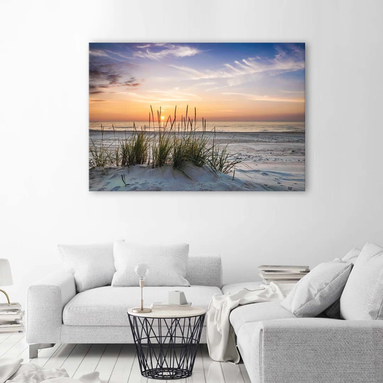 Canvas Print Beach Sea Grass Sunset