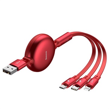 Baseus Little Octopus 3-in-1 Cable - Lightning, USB-C, MicroUSB (Open Box - Excellent) - Red