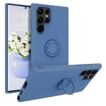 Samsung Galaxy S22 Ultra 5G Liquid Silicone Case with Ring Holder - Blue