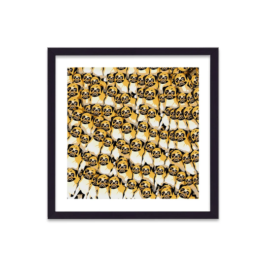 Sad Pug Random Collage by Vouvart - Picture Frame Graphic Art