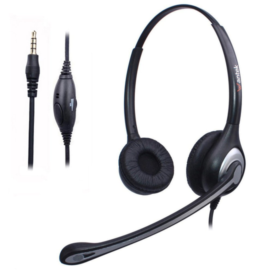 Wantek Cell Phone Headset Binaural with Noise Canceling Mic and Adjustable Fit Headband for iPhone Samsung Huawei HTC LG ZTE Blackberry Mobile...