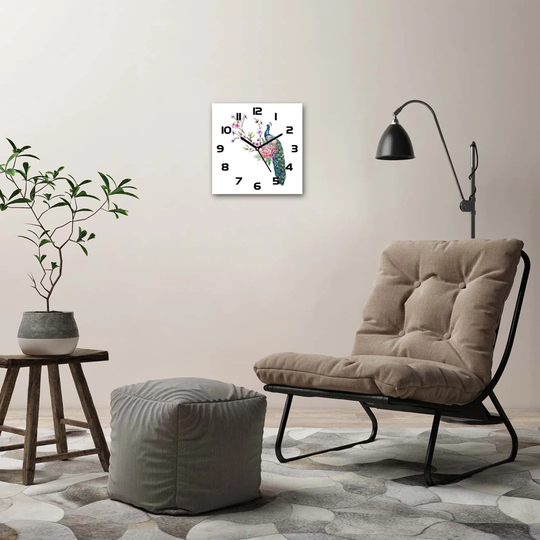 Peacock and Flowers Silent Wall Clock