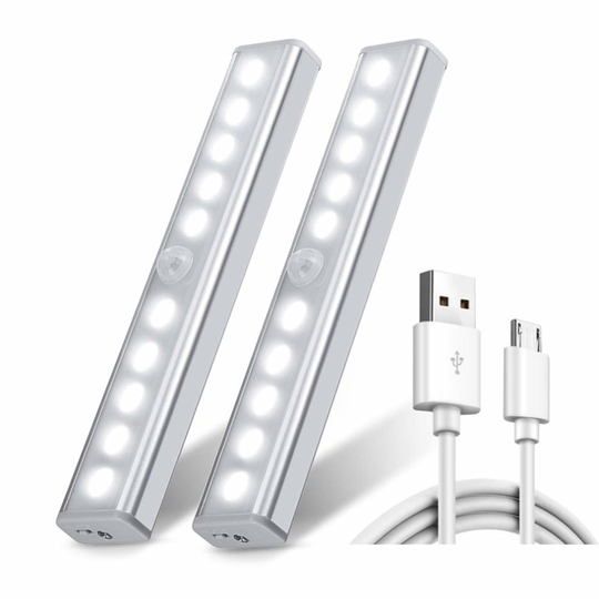 Motion Sensor Light, [2 Pack Pure White] Wardrobe Light, Chesbung Upgraded USB Rechargeable 10 LED Magnetic cupboard Night Light, 3 Modes PIR...