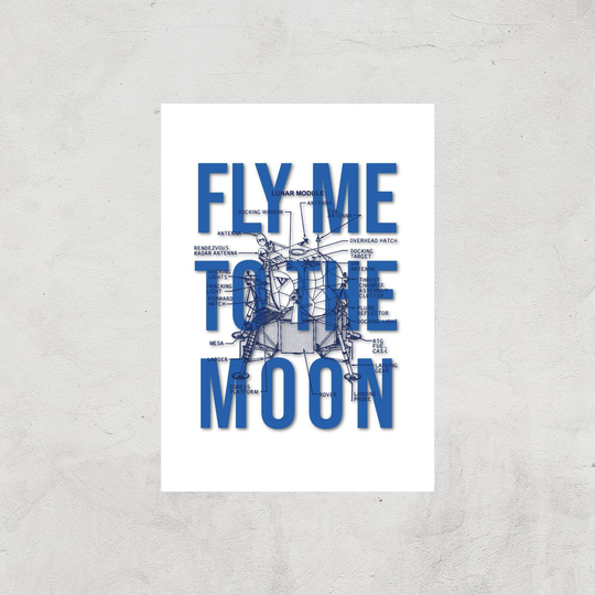 Fly Me To The Moon Blue Print Art Print - A4 - Print Only