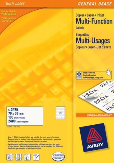 AVERYL MULTIPURPOSE LBL 65TV 100 SHT WHT