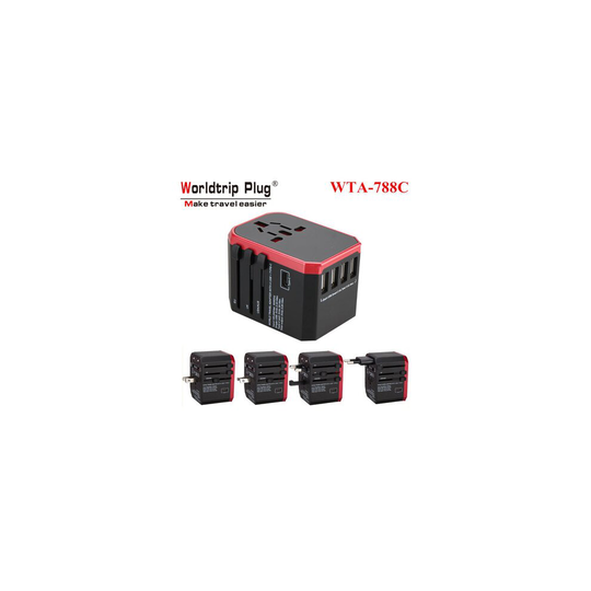 Travel Adapter, 4 USB Ports and 1 Type C International Wall Charger