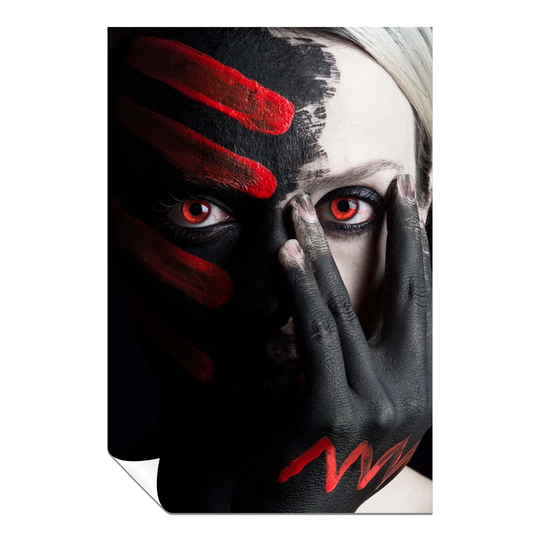 Panther Print Fine Art Prints Black & Red Woman Face Paint Portrait Artistic Unframed Poster, Pictures For Home Walls, Bedroom, Living Room & Bathroom