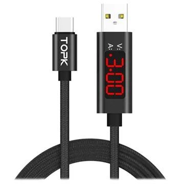 TOPK AC27 USB-C Data & Charging Cable with LCD Display - 1m - Black