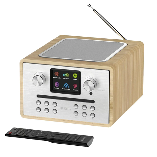 Majority Homerton 2 Oak Compact Cd Player/ Internet Radio/Dab Radio/ Bluetooth Brown