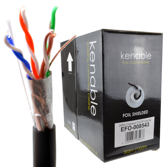 kenable External SHIELDED CAT5e Outdoor COPPER Ethernet Cable FTP Reel 305m