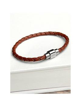 Treat Republic Personalised Men'S Woven Leather Bracelet In Burnt Sienna