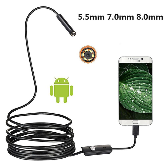 Usb Endoscope For Otg Android Phone, Computer, 5.5/7/8mm Borescope Inspection Snake Camera Waterproof With Micro Usb, Cord With 6 Led Lights