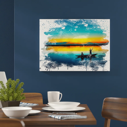 'Landscape Evening Sunset Boat' Graphic Art Print Poster
