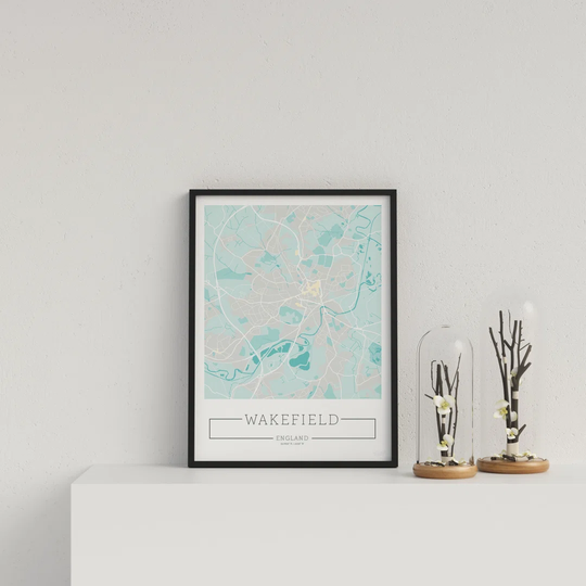 City Location Ordnance Map Blue Wakefield by Vouvart - Picture Frame Graphic Art