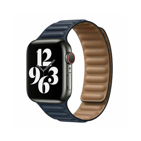 (Navy Blue, 42mm/44mm/45mm) for Apple Watch Leather Strap Band Series 7 6 5 4 3 2 1 & SE Magnetic Wristband 38mm 40mm 41mm 42mm 44mm 45mm