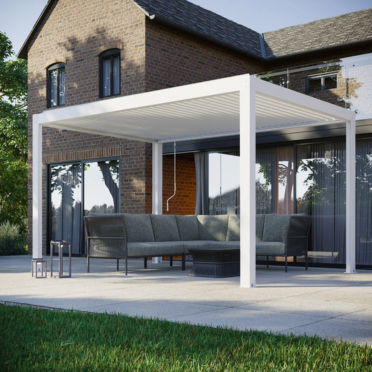 Harbour Lifestyle Pergostet - 3 x 4m Pergola w/ 3 Drop Sides and LED Lighting - White