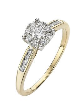 Love Diamond 9 Carat Yellow Gold 28 Point Cluster Ring With Stone Set Shoulders