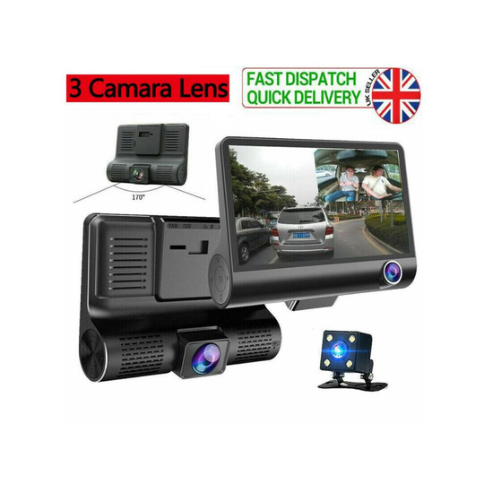 4" Dual Lens Car Front&Rear DVR Dash Cam Video G-sensor 1080P Recorder Camera