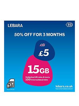 Lebara 15Gb Data, 1000 Minutes, Texts With 100 International Minutes 30 Day Sim
