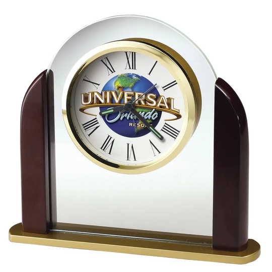 Derrick Modern & Contemporary Analog Crystal Quartz Alarm Tabletop Clock in Rosewood Hall/Clear