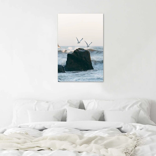 Poster, Rock, Sea Waves And Seagulls