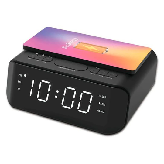 Groov-e Atlas Alarm Clock Radio with Wireless Charging Pad & USB Port