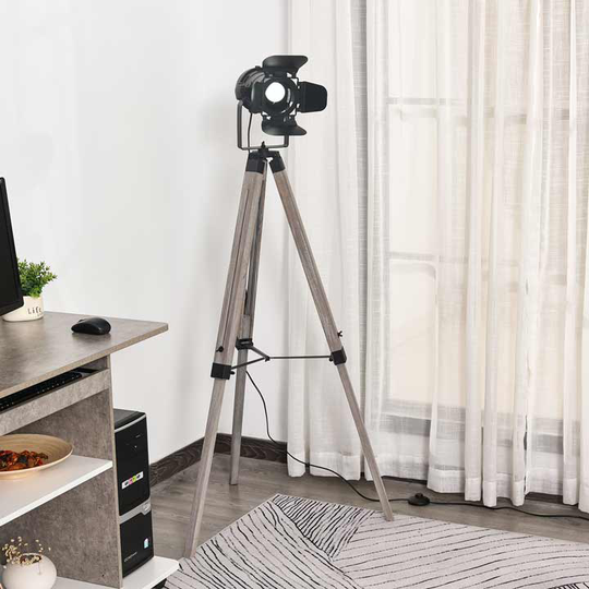 HOMCOM Floor Lamp Non Slip Feet Height Adjustable Camera Shaped Bracket Natural
