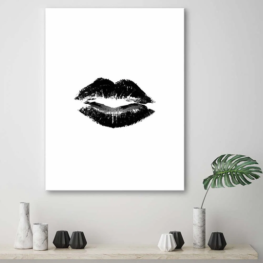 Canvas Print Lips Female Black & White
