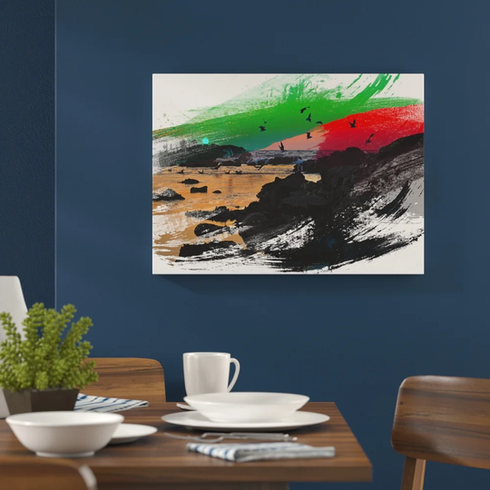 'Landscape Baiona Spain Sunset and Birds' Graphic Art Print Poster