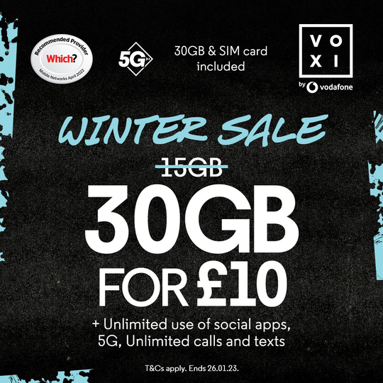 VOXI 30GB 30 Day Pay As You Go SIM Card