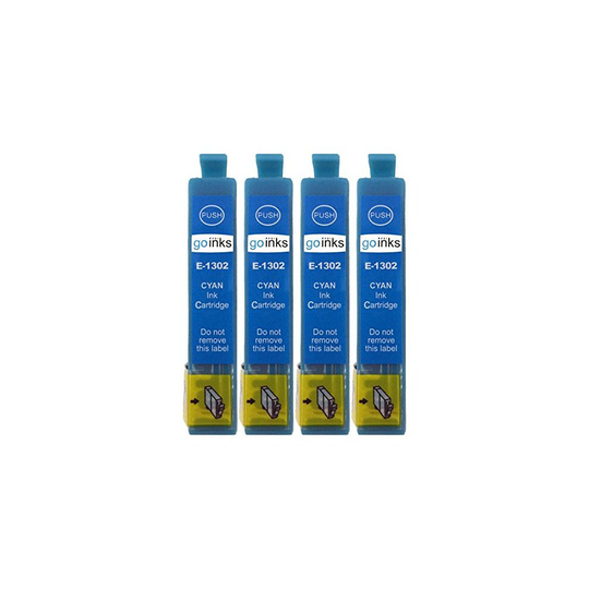 Compatible Go Inks E-1302 Cyan Ink Cartridge to replace Epson T1302 for use with Epson Stylus Printers (Pack of 4)