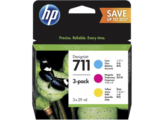 HP 711 Tri-Colour Original, Multi-pack Ink Cartridge - Standard Yield 3 x 29ml - P2V32A