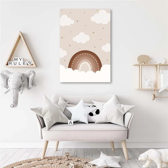 Canvas Print Colourful Rainbow & Clouds